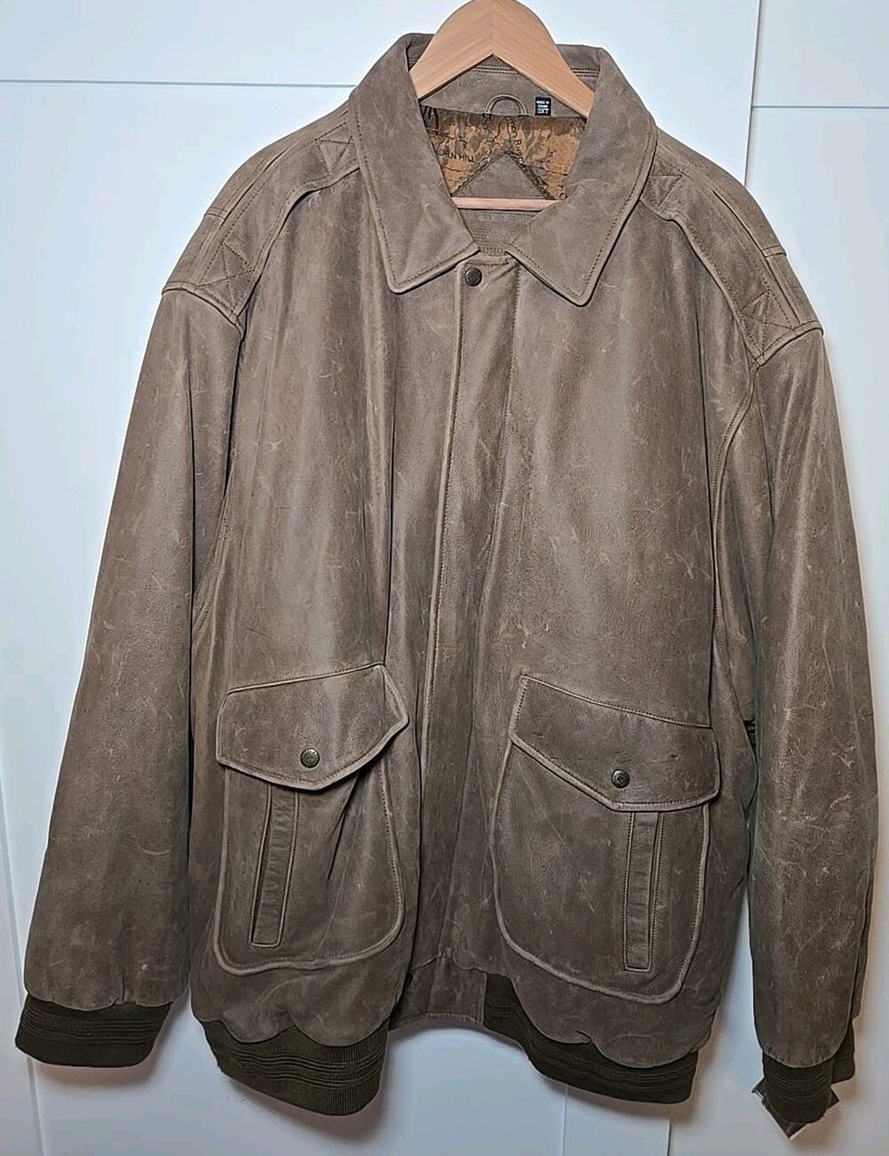 Vintage Roundtree & Yorke Brown leather Flight bomber Jacket Size 3XL Tall